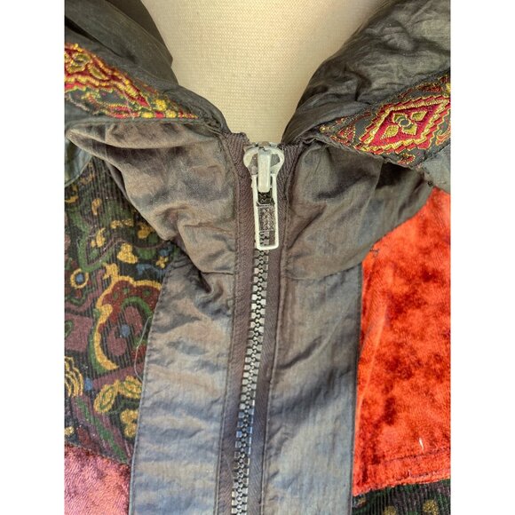 Vintage Atlantic Highlands Hooded Patchwork Jacket With Velvet Accents & Zipper - Picture 8 of 8